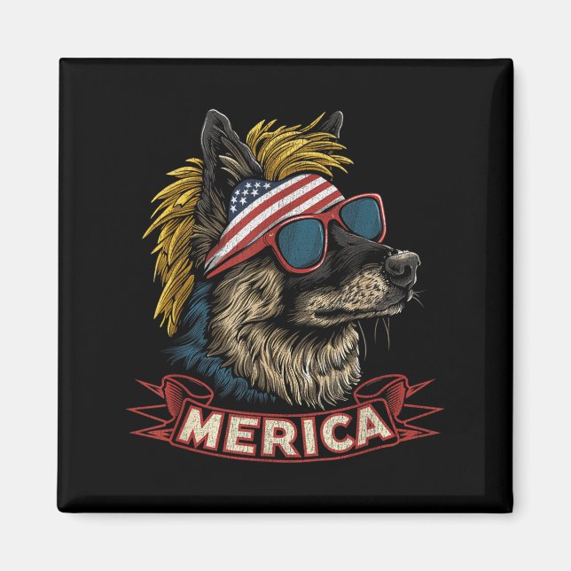 German Shepherd Dog - Funny 4th of July American Magnet (Front)