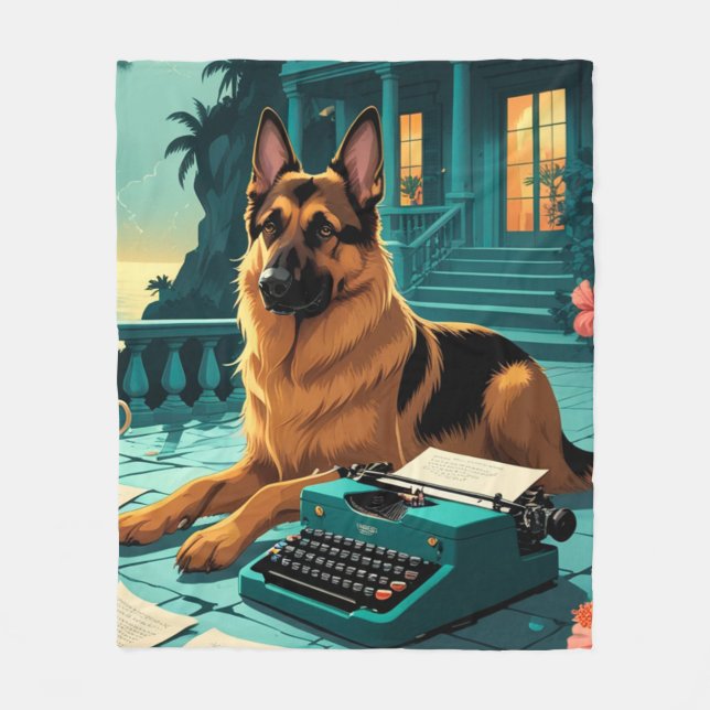 German Shepherd Dog gentleman vintage  Fleece Blanket (Front)