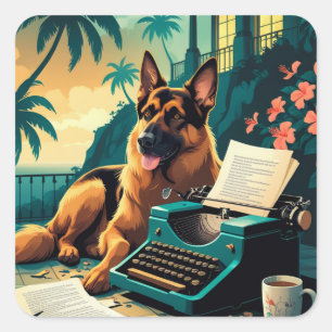 German Shepherd Dog gentleman vintage Square Sticker