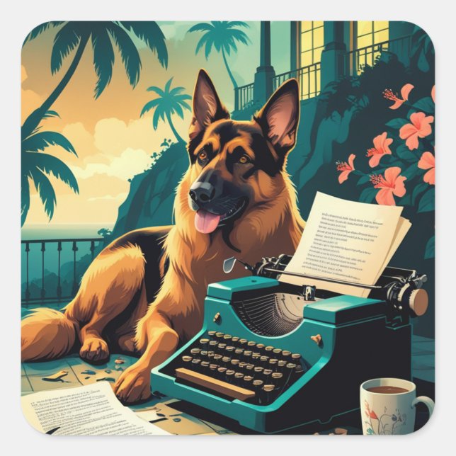 German Shepherd Dog gentleman vintage  Square Sticker (Front)