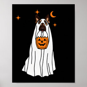 German Shepherd Dog Ghost And Pumpkin Halloween Fu Poster