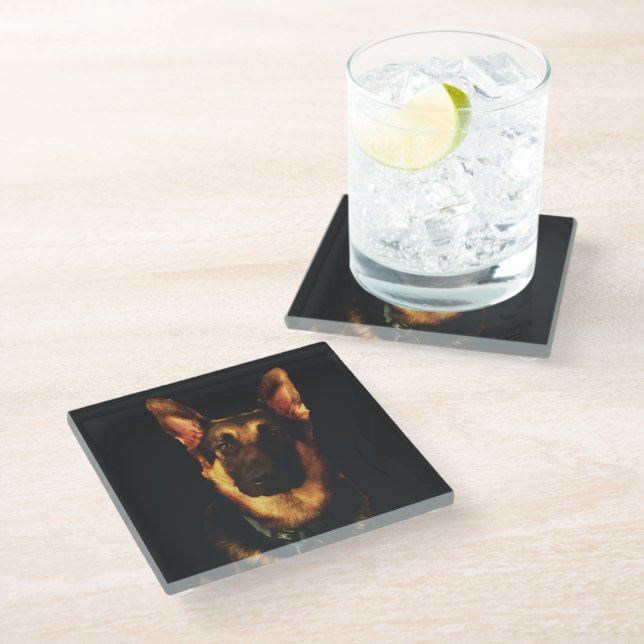 GERMAN SHEPHERD DOG  GLASS COASTER (Angled)