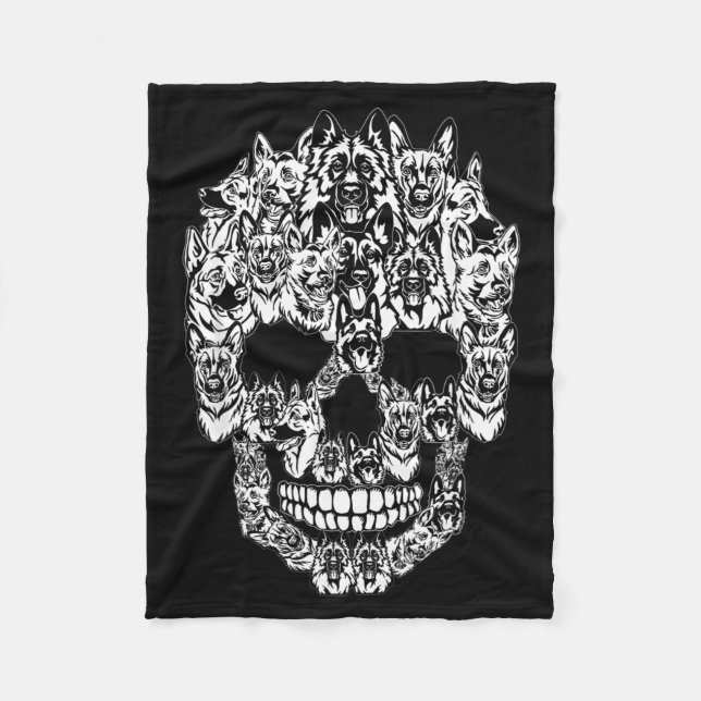 German Shepherd Dog Graphic Halloween Skull Fleece Blanket (Front)