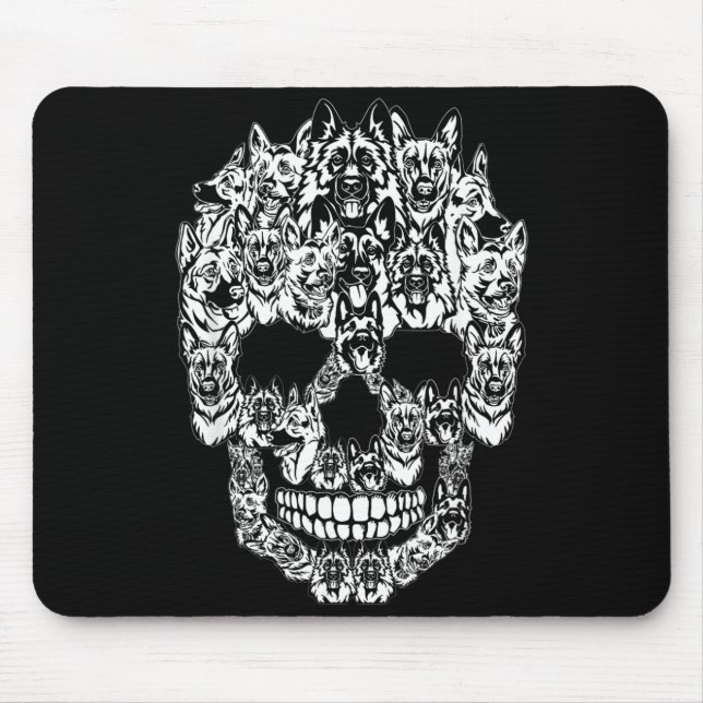 German Shepherd Dog Graphic Halloween Skull Mouse Pad (Front)