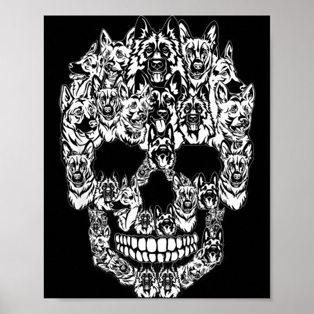 German Shepherd Dog Graphic Halloween Skull Poster (Front)