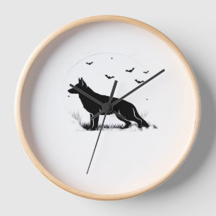 German Shepherd Dog – Halloween Moon Silhouette Cl Clock