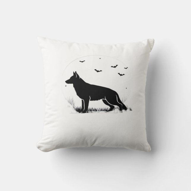 German Shepherd Dog � Halloween Moon Silhouette Cl Cushion (Front)