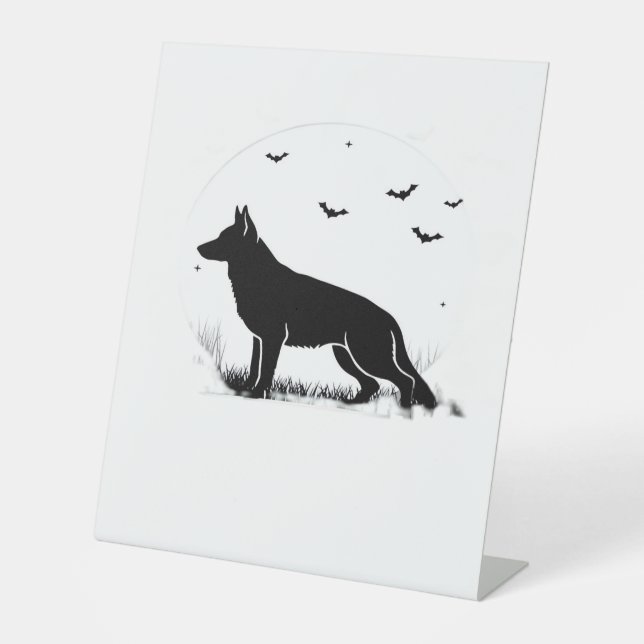 German Shepherd Dog – Halloween Moon Silhouette Cl Pedestal Sign (Front)