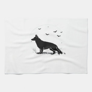 German Shepherd Dog � Halloween Moon Silhouette Cl Tea Towel