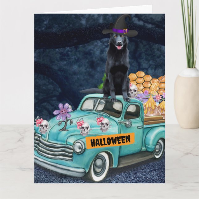 German Shepherd Dog Halloween Truck Scary Night  Card (Front)