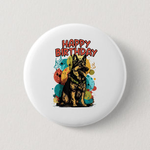 German Shepherd Dog Happy Birthday Party Shep Clot 6 Cm Round Badge
