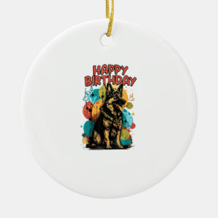 German Shepherd Dog Happy Birthday Party Shep Clot Ceramic Tree Decoration