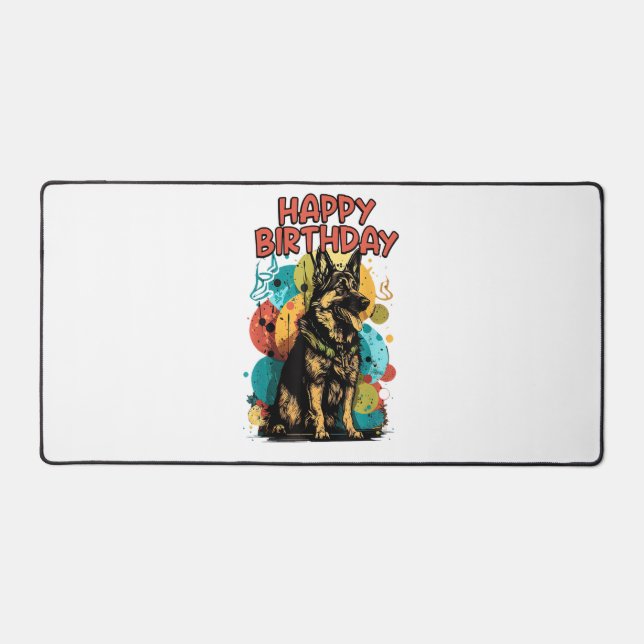 German Shepherd Dog Happy Birthday Party Shep Clot Desk Mat (Front)