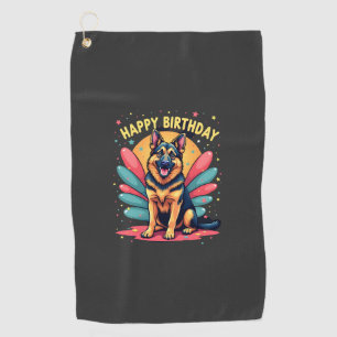 German Shepherd Dog Happy Birthday Party Shep Clot Golf Towel