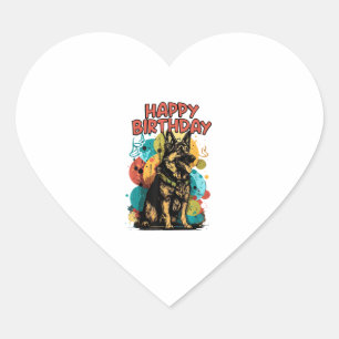 German Shepherd Dog Happy Birthday Party Shep Clot Heart Sticker