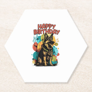 German Shepherd Dog Happy Birthday Party Shep Clot Paper Coaster