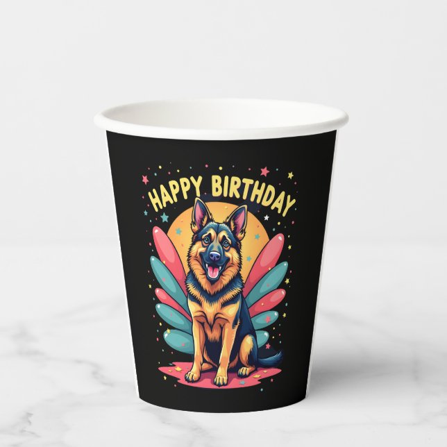 German Shepherd Dog Happy Birthday Party Shep Clot Paper Cups (Front)