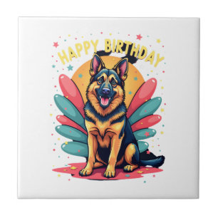 German Shepherd Dog Happy Birthday Party Shep Clot Tile