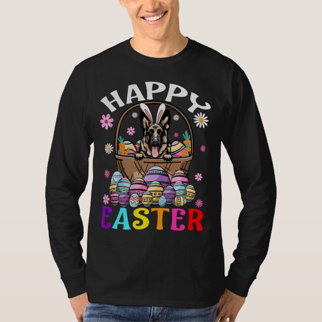 German Shepherd Dog Happy Easter Bunny Eggs Easter T-Shirt (Front)