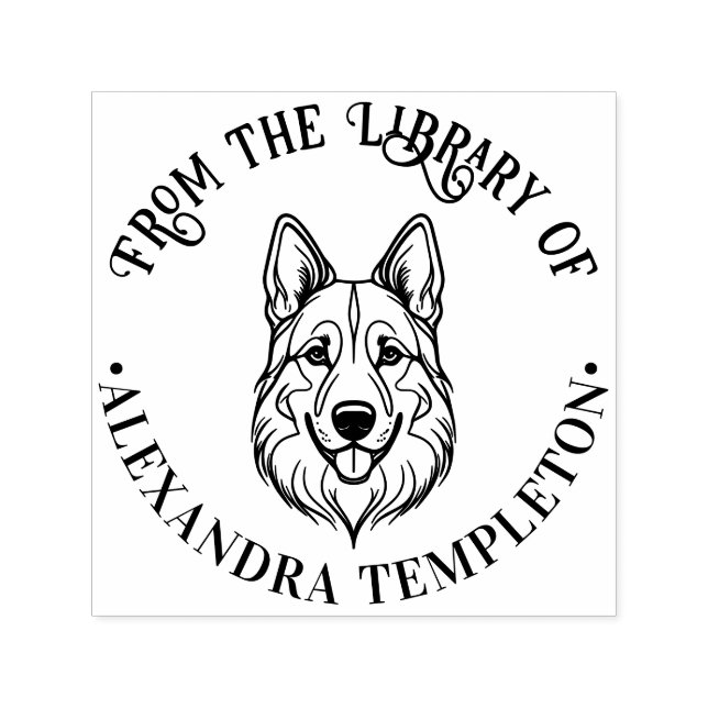 German Shepherd Dog Head Library Book Name Self-inking Stamp (Design)