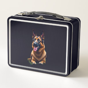 German Shepherd Dog Head Portrait Dog Lover Pet Ow Metal Lunch Box