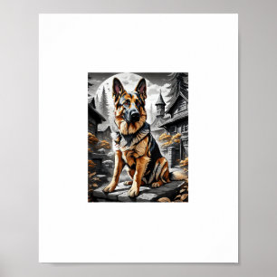 German Shepherd Dog Head Portrait Dog Lover Pet Ow Poster
