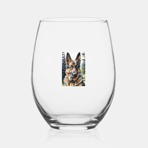 German Shepherd Dog Head Portrait Dog Lover Pet Ow Stemless Wine Glass