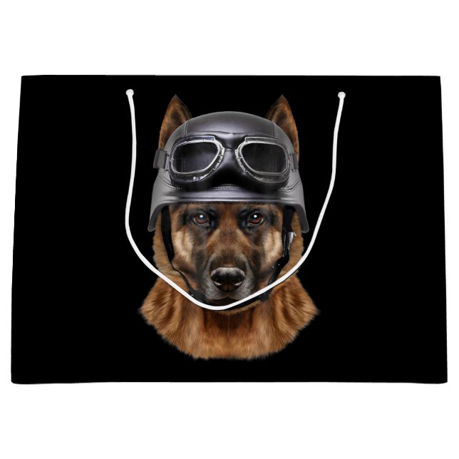 German Shepherd Dog Helmet Gift For Biker In Motor Large Gift Bag (Front)