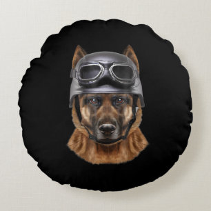 German Shepherd Dog Helmet Gift For Biker In Motor Round Cushion