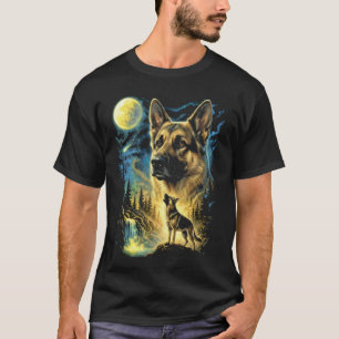 German Shepherd Dog Howling to The Moon Meme Funny T-Shirt
