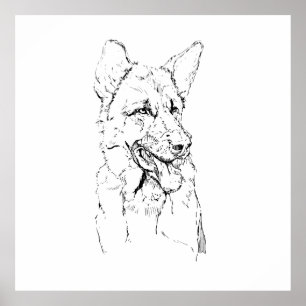 German Shepherd, Dog Illustration Personalised Poster