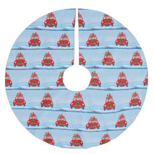 German Shepherd Dog In Car With Santa Claus  Brushed Polyester Tree Skirt