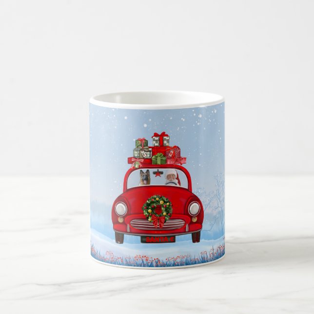 German Shepherd Dog In Car With Santa Claus Coffee Mug (Center)