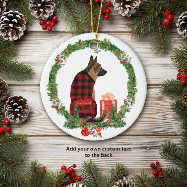 German Shepherd Dog in Christmas Wreath Ceramic Tree Decoration (Creator Uploaded)