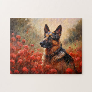 German Shepherd dog in poppies Jigsaw Puzzle