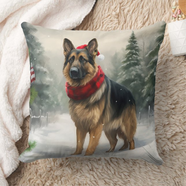 German Shepherd Dog in Snow Christmas Cushion (Blanket)