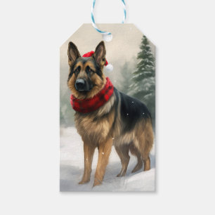 German Shepherd Dog in Snow Christmas Gift Tags