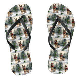 German Shepherd Dog in Snow Christmas Jandals
