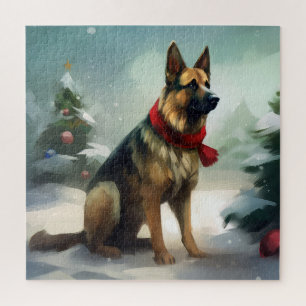 German Shepherd Dog in Snow Christmas Jigsaw Puzzle