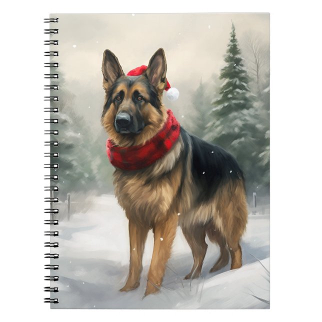 German Shepherd Dog in Snow Christmas Notebook (Front)