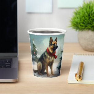 German Shepherd Dog in Snow Christmas Paper Cups