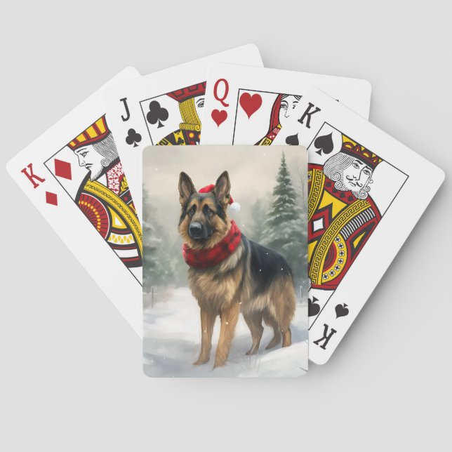 German Shepherd Dog in Snow Christmas Playing Cards (Back)