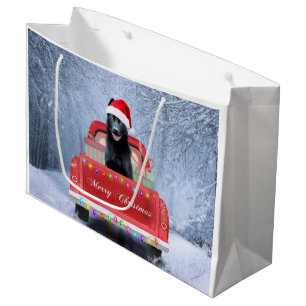 German Shepherd Dog in Snow sitting in Christmas Large Gift Bag