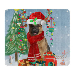 German Shepherd Dog in Snow with Christmas Gifts   Cutting Board
