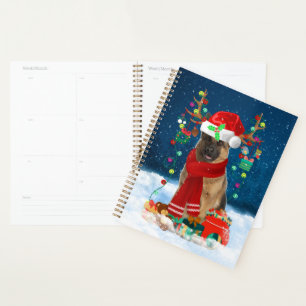 German Shepherd Dog in Snow with Christmas Gifts Planner