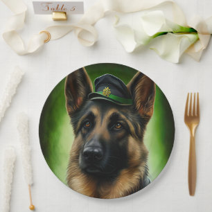 German Shepherd Dog in St. Patrick's Day Dress Paper Plate