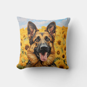 German Shepherd dog in sunflowers Cushion