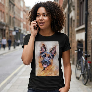 German Shepherd Dog in Watercolor Portrait T-Shirt