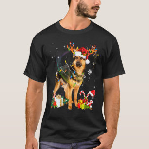 German Shepherd Dog Lights Santa Hat Xmas Tree Chr T-Shirt