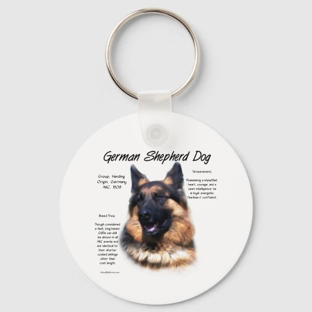 German Shepherd Dog (longhair) History Design Key Ring (Front)